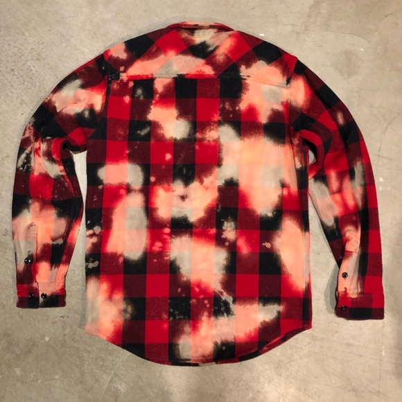 SOLD* Supreme Bleach Splatter Red Plaid Shirt - Picture 5 of 8
